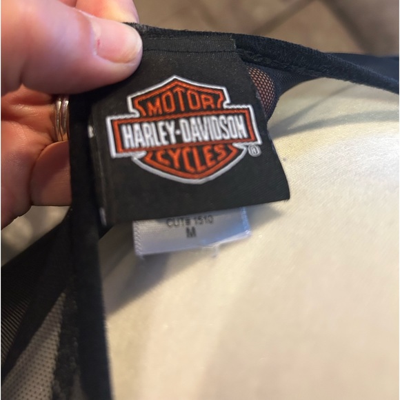 HARLEY-DAVIDSON sexy v neck asymmetrical tank top with sheer panels and bling! - Picture 7 of 8